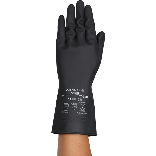 AlphaTec&reg; 87-118 Chemical-Resistance Gloves, Size Small/7, 12.6" L, Rubber Latex, Cotton Inner Lining, 31-mil Solutions industrielles ALPHA
