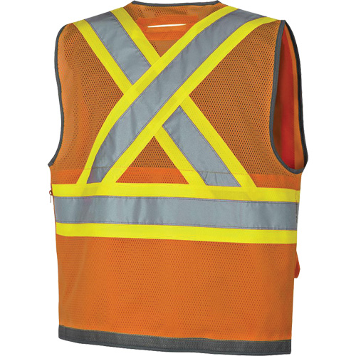 Pioneer Mesh Back Zip Front Surveyor Safety Vest, High Visibility Orange, Small, Polyester Solutions industrielles ALPHA