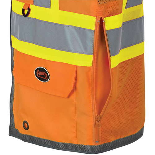 Pioneer Mesh Back Zip Front Surveyor Safety Vest, High Visibility Orange, Small, Polyester Solutions industrielles ALPHA