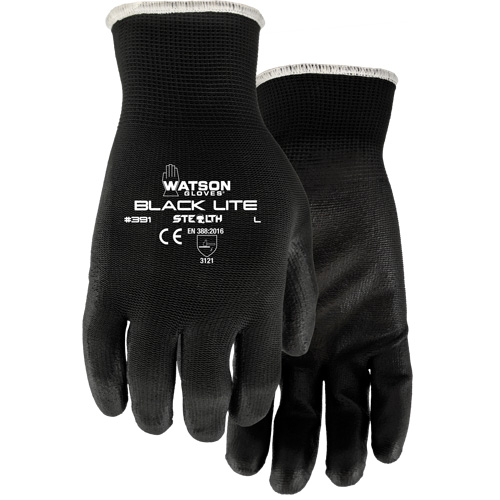 391 Stealth Black Lite Gloves, X-Small, Polyurethane Coating, Polyester Shell Solutions industrielles ALPHA