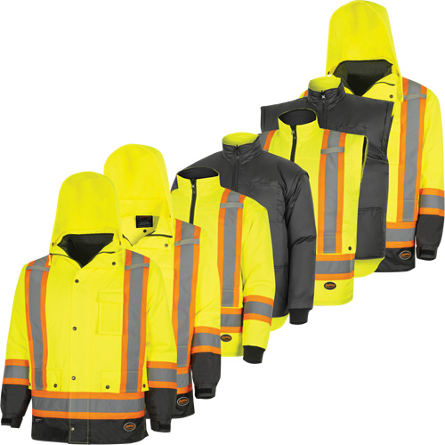5057 Pioneer&reg; Yukon 7-in-1 Waterproof Winter Safety Parka, Polyester, Black/High Visibility Lime-Yellow, X-Small Solutions industrielles ALPHA