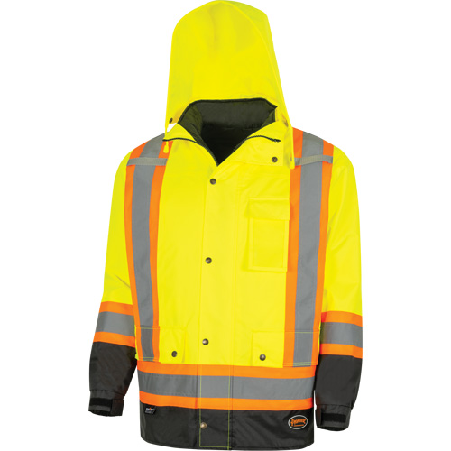 5057 Pioneer&reg; Yukon 7-in-1 Waterproof Winter Safety Parka, Polyester, Black/High Visibility Lime-Yellow, X-Small Solutions industrielles ALPHA