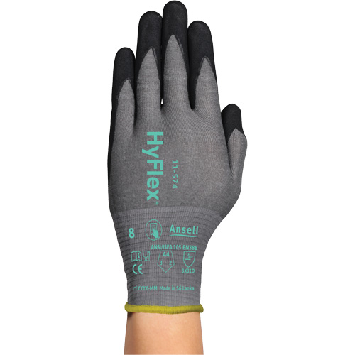 Gants r&eacute;sistants &agrave; la coupe HYFLEX 11-574, Taille 5/2T-petit, Calibre 21, Rev&ecirc;tement Mousse de nitrile, Enveloppe en Intercept, ASTM ANSI niveau A4/EN 388 niveau D Solutions industrielles ALPHA