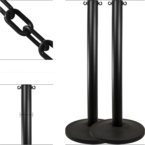 Ensemble de montants industriels avec chaîne en plastique, Hauteur de 37", Noir Solutions industrielles ALPHA