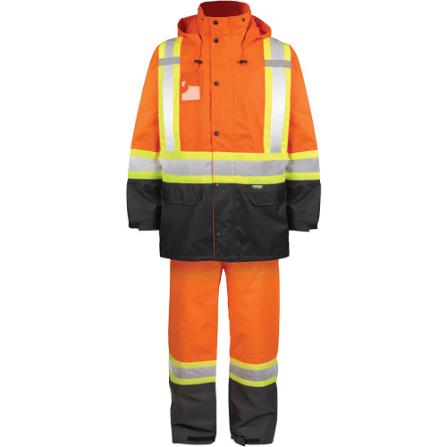 Ensemble de pluie haute visibilit&eacute; en tissu 150 deniers, Polyester, 3T-Grand, Orange haute visibilit&eacute; Solutions industrielles ALPHA