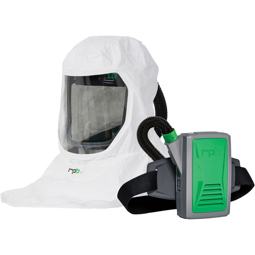 Respirateur T-Link avec casquette, tube de respiration, montage &agrave; la ceinture & APR motoris&eacute; PX5, Cagoule ample & visi&egrave;re, Pile Lithium-ion Solutions industrielles ALPHA