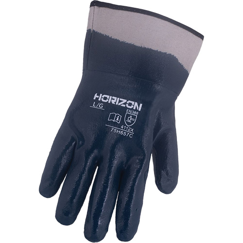 Gants bleu marine avec manchettes renforc&eacute;es &agrave; entoilage coll&eacute; Horizon, T-Grand, R&ecirc;vetement Nitrile, Enveloppe en Jersey/Coton Solutions industrielles ALPHA