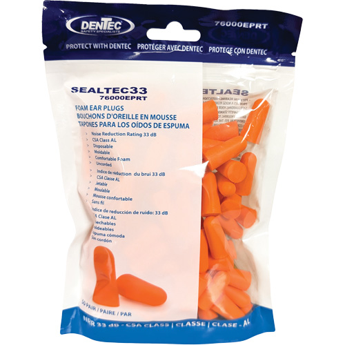 Bouchons d'oreilles jetables en mousse orange SEALTEC33, Vrac - Sac en poly Solutions industrielles ALPHA