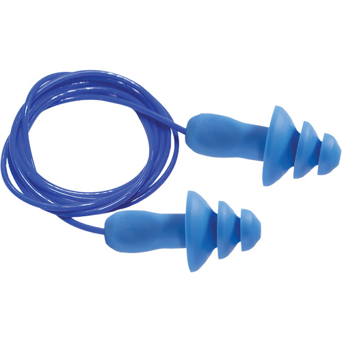 Bouchons d'oreilles r&eacute;utilisables bleus 100 % d&eacute;tectables par m&eacute;tal SEALTEC TipGrip, Avec cordon, Taille unique, Vrac - Boîte, NRR dB 26 dB Solutions industrielles ALPHA