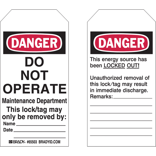 Lockout Tags, Plastic, 3" W x 5-1/2" H, English Solutions industrielles ALPHA