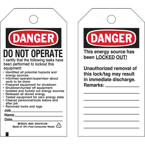 Lockout Tags, Plastic, 3" W x 5-3/4" H, English Solutions industrielles ALPHA