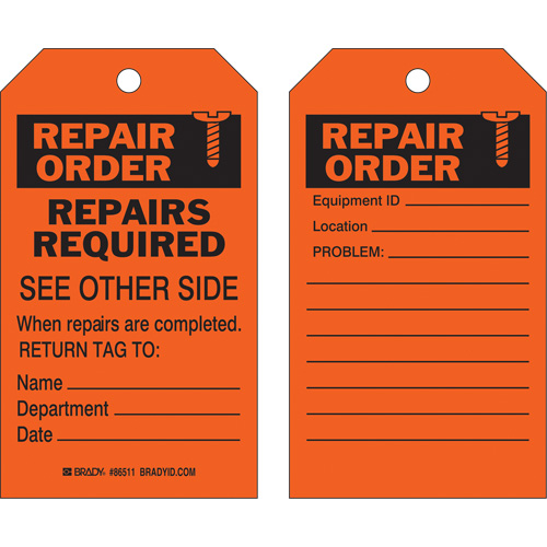 &eacute;tiquette pour les r&eacute;parations de s&eacute;curit&eacute;, Polyester, 4" la x 7" h, Anglais Solutions industrielles ALPHA