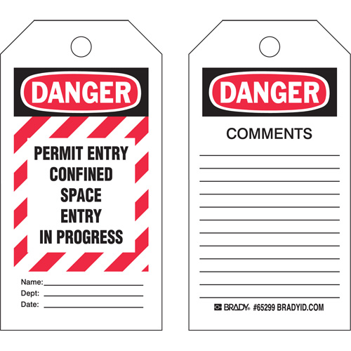 "Confined Space" Tags, Polyester, 3" W x 5-3/4" H, English Solutions industrielles ALPHA
