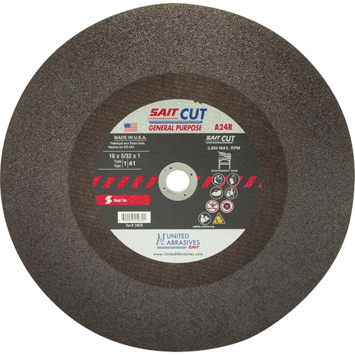 Cut-Off WHEEL A24R, 16" x 5/32", 1" Arbor, Type 1, Aluminum Oxide, 3800 RPM Solutions industrielles ALPHA
