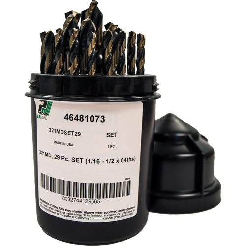 Mechanics Length Jobber Drill 135° - 1/16" to 1/2" by 1/64", 29 Pieces, High Speed Steel Solutions industrielles ALPHA