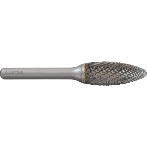 ALLSTEEL Flame Shape Carbide Burr, SH-5, 1/2" Dia., 1/4" Shank, 1-1/4" Depth of Cut Solutions industrielles ALPHA