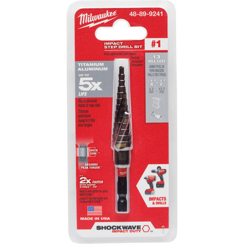 #1 Shockwave Impact Duty Step Drill Bit, 1/2" - 1-1/8" , 1/32" Increments, Titanium Solutions industrielles ALPHA
