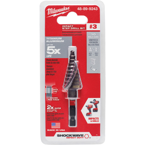 #3 Shockwave Impact Duty Step Drill Bit, 3/16" - 3/4" , 1/16" Increments, Titanium Solutions industrielles ALPHA