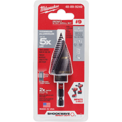 #9 Shockwave Impact Duty Step Drill Bit, 7/8" - 1-1/8" , 1/4" Increments, Titanium Solutions industrielles ALPHA