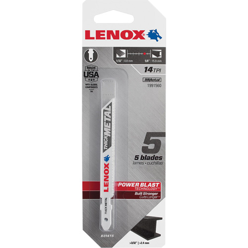 Lames de scie sauteuse pour coupe du m&eacute;tal, Bim&eacute;tal, 14 Dents par pouce, 3-5/8" lo x 3/8" la Solutions industrielles ALPHA