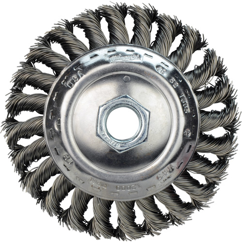 Disque m&eacute;tallique &agrave; fils &eacute;troits nou&eacute;s, Dia. 4", Fils 0,02", Arbre 5/8"-11, Acier au carbone Solutions industrielles ALPHA