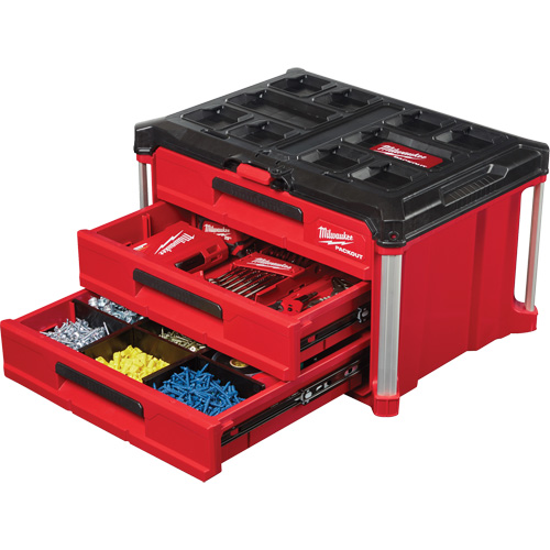 Boîte &agrave; outils avec 3 tiroirs Packout, 16-1/3" x 14-1/3" x 22-1/5", Noir/Rouge Solutions industrielles ALPHA
