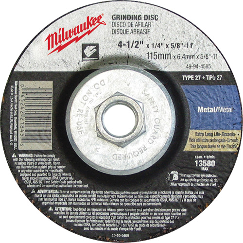 Meule, 4-1/2" x 1/8", Arbre 5/8"-11, Oxyde d'aluminium, Type 27 Solutions industrielles ALPHA