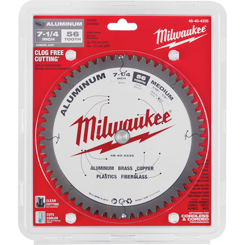 Lame de scie circulaire pour la coupe d'aluminium, 7-1/4", 56 dents, Pour Plastique/Fibre de verre/Non ferre Solutions industrielles ALPHA