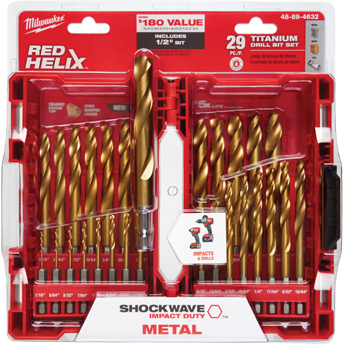 Jeu de forets Shockwave Red Helix, 29 morceaux, Titane Solutions industrielles ALPHA