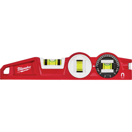 Die Cast Torpedo Level with 360 Degree Locking Vial, 10" L, Aluminum, 3 Vials, Magnetic Solutions industrielles ALPHA