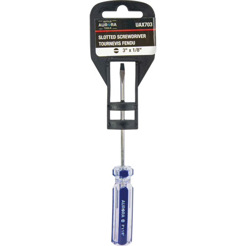 Tournevis &agrave; fente bleu transparent avec bandes , Tige de 1/8", Ronde, Prise en Plastique Solutions industrielles ALPHA
