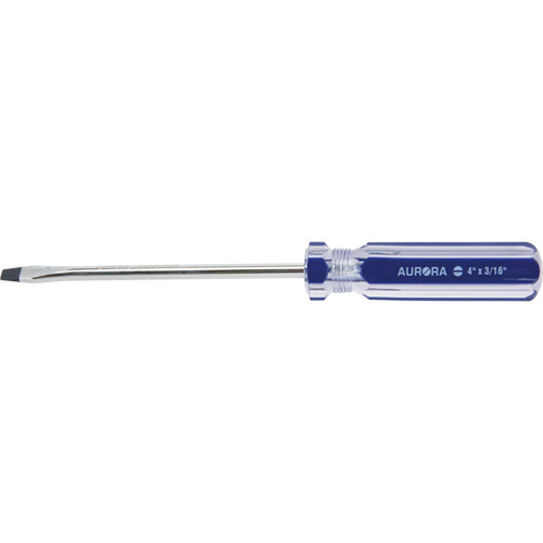 Tournevis &agrave; fente bleu transparent avec bandes, Tige de 3/16", Ronde, Prise en Plastique Solutions industrielles ALPHA