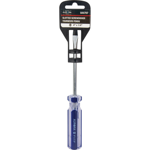 Tournevis &agrave; fente bleu transparent avec bandes, Tige de 1/4", Ronde, Prise en Plastique Solutions industrielles ALPHA