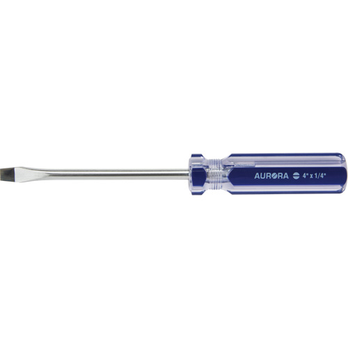 Tournevis &agrave; fente bleu transparent avec bandes, Tige de 1/4", Ronde, Prise en Plastique Solutions industrielles ALPHA