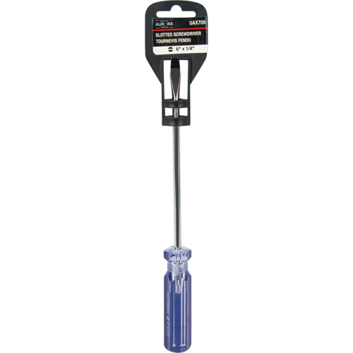 Tournevis &agrave; fente bleu transparent avec bandes, Tige de 1/4", Ronde, Prise en Plastique Solutions industrielles ALPHA