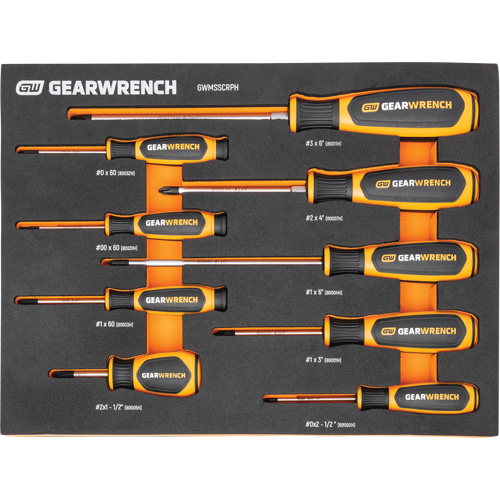Phillips&reg; Dual Material Screwdriver Set in Foam Storage Tray, 9 Pcs. Solutions industrielles ALPHA