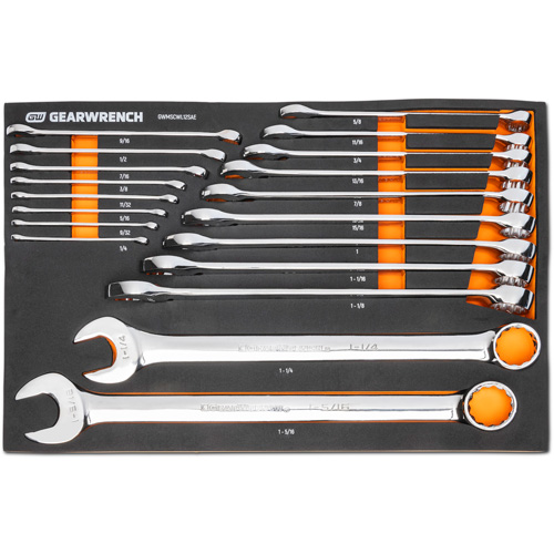 12-Point Long Pattern Combination SAE Wrench Set in Foam Storage Tray, Open-Ended, 19 Pieces, Imperial Solutions industrielles ALPHA