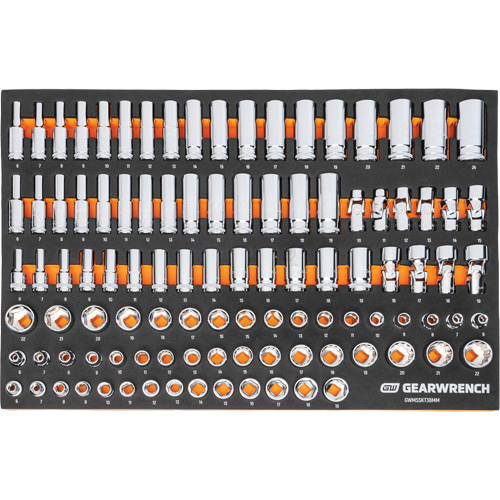 Jeu d'outils m&eacute;triques pour m&eacute;canicien MEGAMOD dans des plateaux en mousse modulaire avec armoire roulante &agrave; outils, 358 morcea Solutions industrielles ALPHA