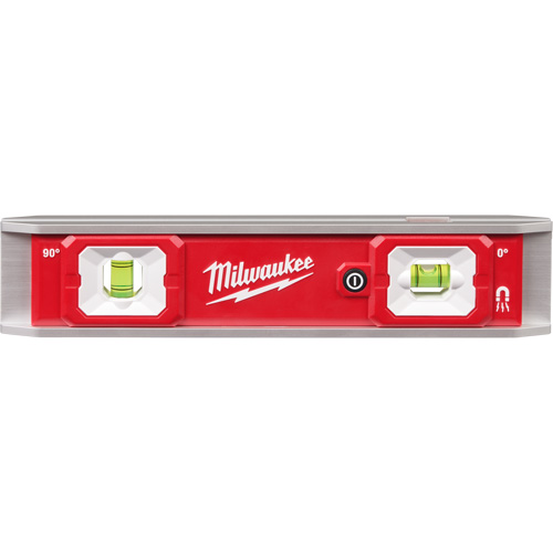 Niveau torpille &eacute;quip&eacute;e de fioles lumineuses, 9" lo, Aluminium, 2 fioles, Magn&eacute;tique Solutions industrielles ALPHA