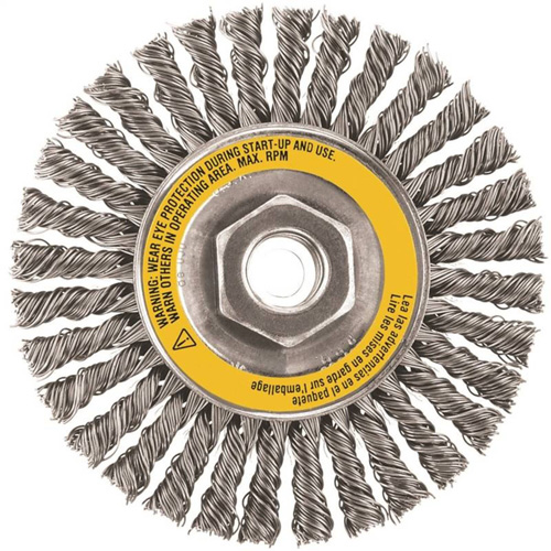 Brosse boisseau, Dia. 4", Fils 0,02", Arbre 5/8"-11, Acier inoxydable Solutions industrielles ALPHA