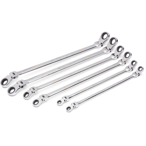Jeu de cl&eacute;s &agrave; cliquet double m&eacute;triques &agrave; 12 pans et 90 dents Gearbox, T&ecirc;te articul&eacute;e, 6 morceaux, M&eacute;trique Solutions industrielles ALPHA