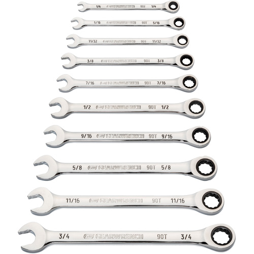 Jeu de cl&eacute;s &agrave; 12 pans et 90 dents, Combinaison &agrave; cliquet, 10 morceaux, Imp&eacute;rial Solutions industrielles ALPHA
