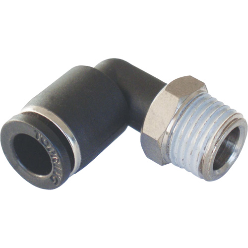 MAXFIT Push-to-Connect to Male NPT Elbow Adapter, 3/8" x 1/2" Dia., PBT Polymer Solutions industrielles ALPHA