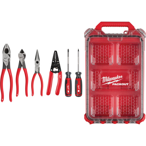 Ensemble de pinces &agrave; prise gain&eacute;e, pince &agrave; d&eacute;nuder et tournevis &agrave; prise coussin&eacute;e avec organisateur PACKOUT Solutions industrielles ALPHA