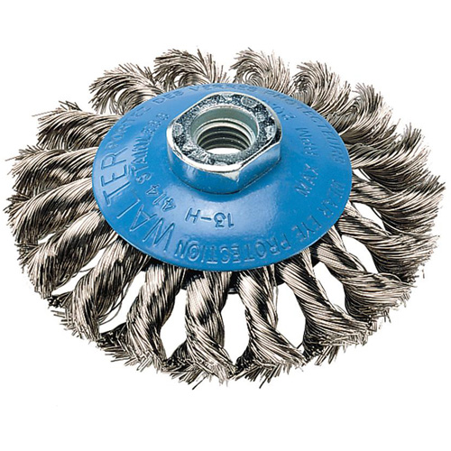 Knot-Twisted Saucer Cup Wire Wheel, 7" Dia., 0.02" Fill, 5/8"-11 Arbor, Aluminum/Stainless Steel Solutions industrielles ALPHA