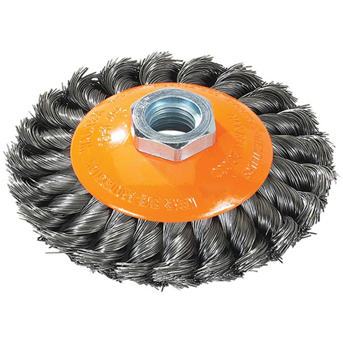 Knot-Twisted Saucer Cup Wire Wheel, 7" Dia., 0.02" Fill, 5/8"-11 Arbor, Steel Solutions industrielles ALPHA