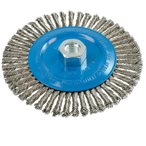 Brosse &agrave; fils &eacute;troits nou&eacute;s et torsad&eacute;s, Dia. 6", Fils 0,02", Arbre 5/8"-11, Aluminium/Acier inoxydable Solutions industrielles ALPHA