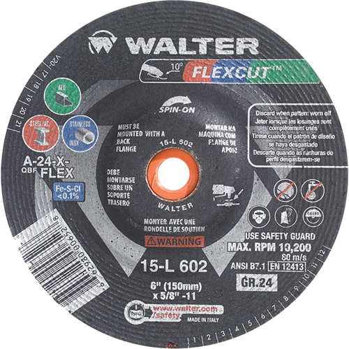 Flexcut Depressed Centre Grinding Wheels, 5", 60 Grit, Aluminum Oxide, 5/8"-11, 12200 RPM, Type 29 Solutions industrielles ALPHA