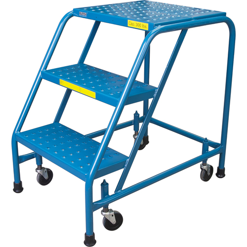 Escabeau roulant, 3 marches, Largeur de la marche 18", Hauteur de la plateforme 28", Acier Solutions industrielles ALPHA