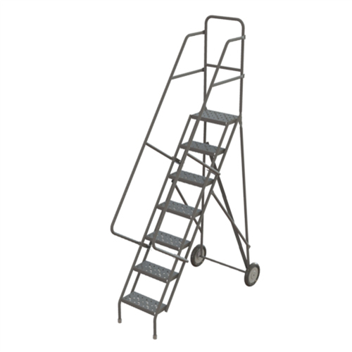 Steel Rolling Ladder, 7 Steps, 16" Step Width, 70" Platform Height, Steel Solutions industrielles ALPHA